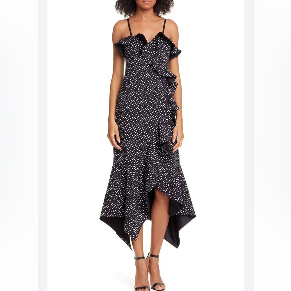 Jonathan Simkhai Black Asymmetrical Dress with White Dots